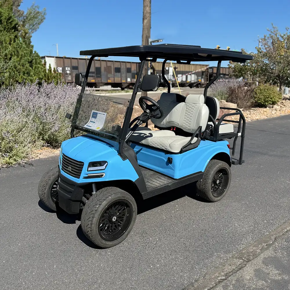 blue and grey ax1 golf cart